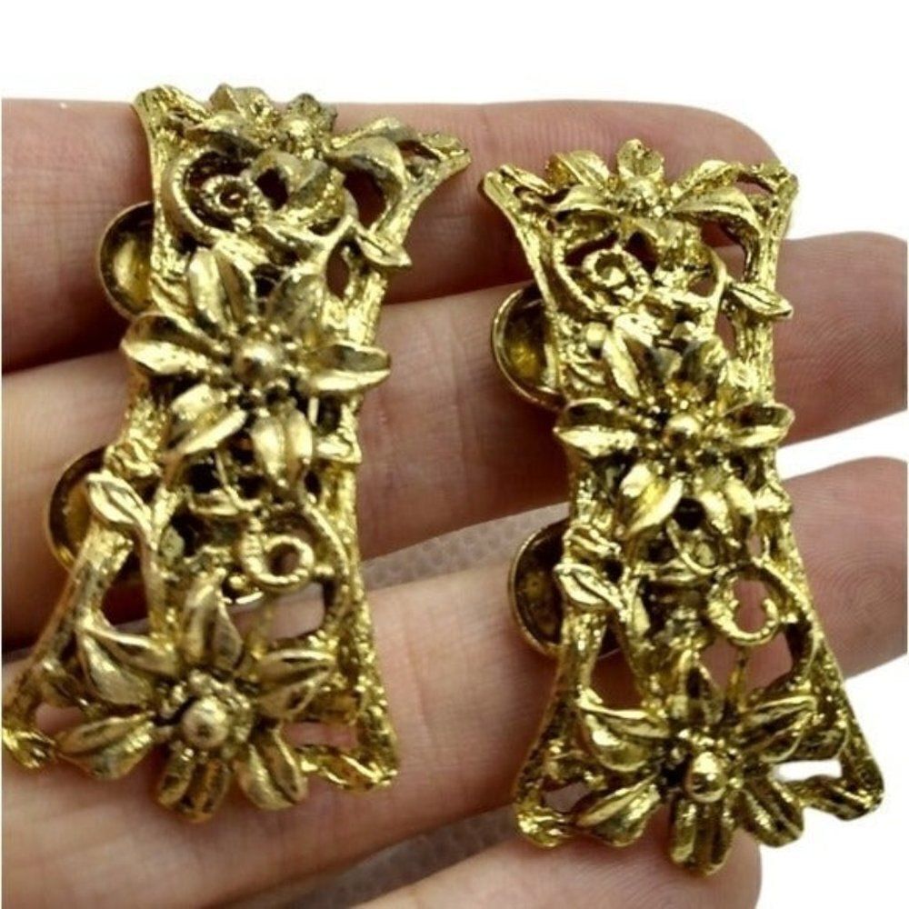 mid century 1950 musi vintage gold tone carved shoe clips